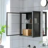 IKEA MOSSJÖN (ИКЕА МОСШЁН) — Шкаф навесной со стеклянной дверью, антрацит 36х18х44 см — фото 3