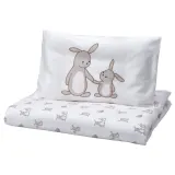 IKEA LEN (ИКЕА ЛЕН) — Пододеяльник и наволочка для кроватки, белый бежевый/в зайчиках 110х125/35х55 см — фото 1