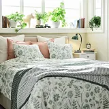 IKEA NÅLBJÖRNBÄR (ИКЕА НОЛБЙЁРНБЭР) — Пододеяльник и 2 наволочки, белый серо-зелёный/цветочный узор 200х200/50х60 см — фото 3