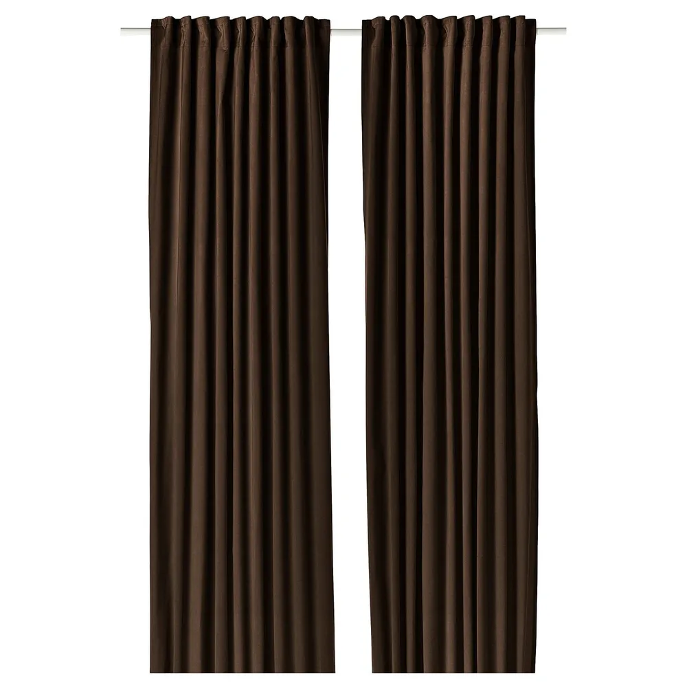 IKEA SANELA (ИКЕА САНЕЛА) — Штора, 2 шт., тёмно-коричневый/на шторной ленте 140x300 см