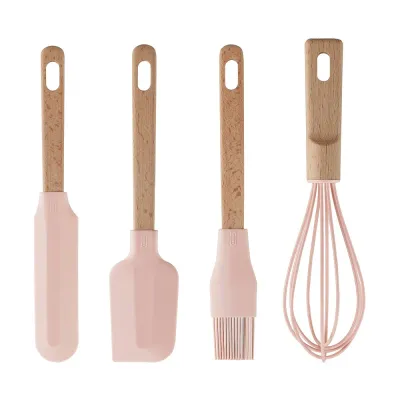 IKEA BAKTIDER (ИКЕА БАКТИДЕР) — Кухонные принадлежности, 4 шт., дерево/бледно-розовый