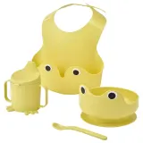 IKEA MATA (ИКЕА МАТА) — Набор посуды, слюнявчик и ложка, 4 шт., светло-жёлтый — фото 1