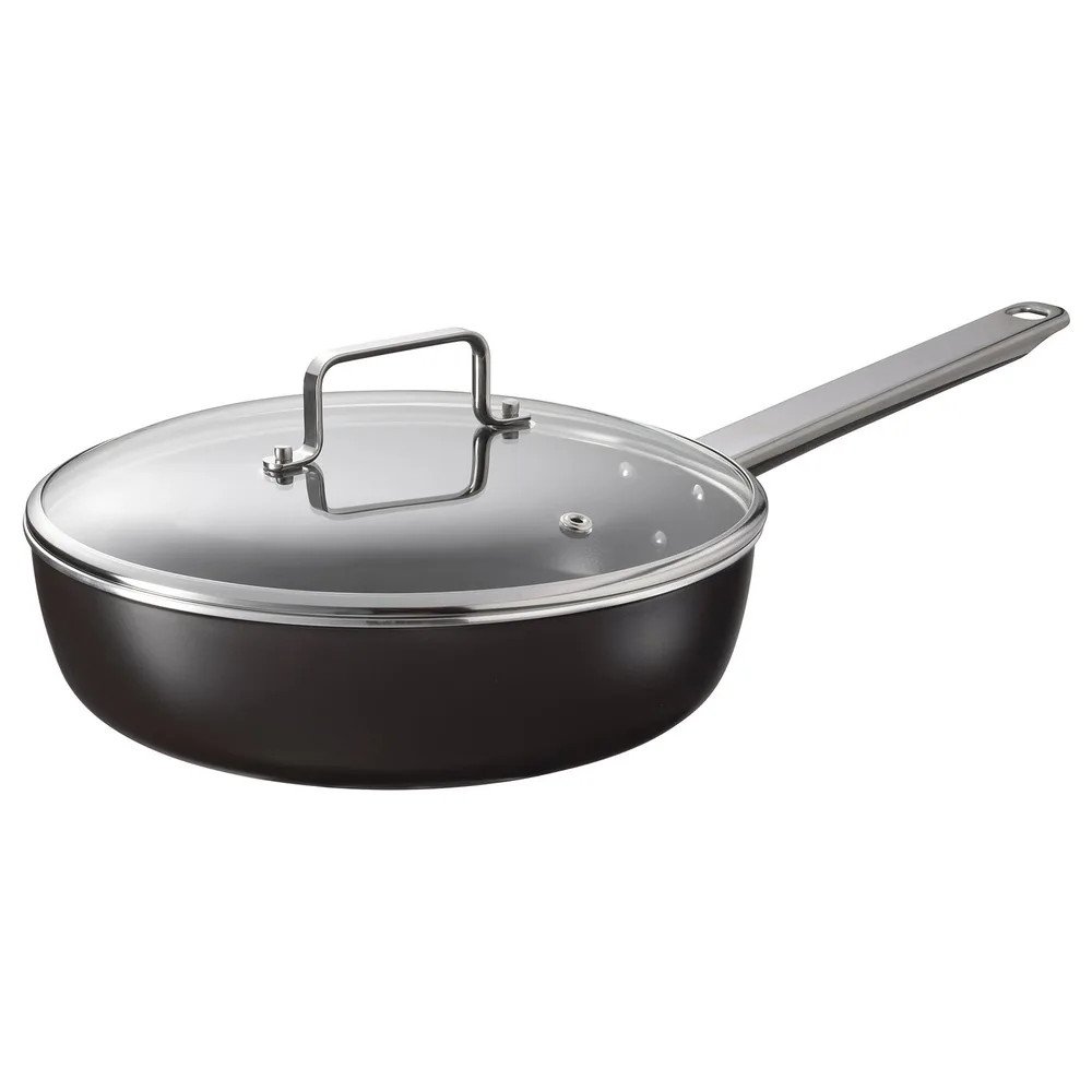 IKEA GULDÖRING (ИКЕА ГУЛДЁРИНГ) — Сотейник с крышкой, антипригарное покрытие стекло/чёрно-серый 24 см