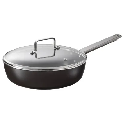 IKEA GULDÖRING (ИКЕА ГУЛДЁРИНГ) — Сотейник с крышкой, антипригарное покрытие стекло/чёрно-серый 24 см