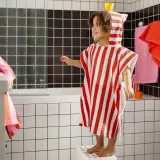 IKEA SKOGSSALLAT (ИКЕА СКОГССАЛЛАТ) — Пончо-полотенце с капюшоном, красное/белое в полоску 55x70 см — фото 3