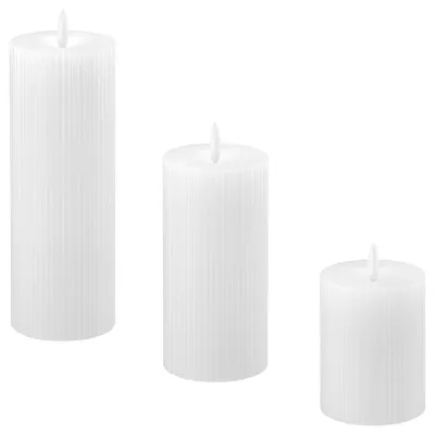 IKEA SILVERMÅS (ИКЕА СИЛВЕРМОС) — Свеча столбик LED, набор 3 шт, на батарейках белая