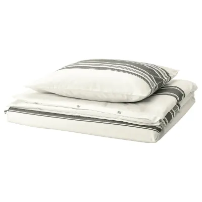 IKEA JÄTTEFRÄKEN (ИКЕА ЙЭТТЕФРЭКЕН) — Пододеяльник и наволочка, белый/тёмно-серый 150x200/50x60 см