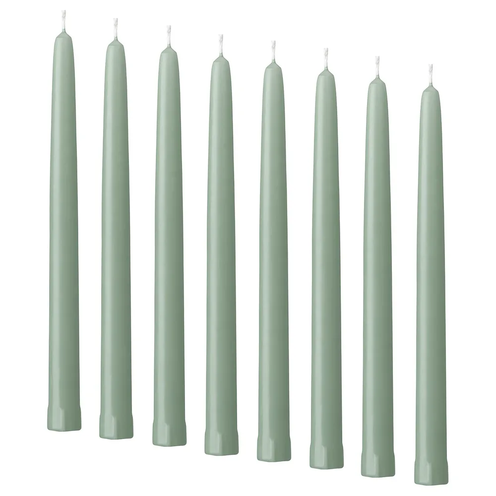 IKEA KLOKHET (ИКЕА КЛОКХЕТ) — Свеча коническая без аромата, светлый серо-зелёный 25 см