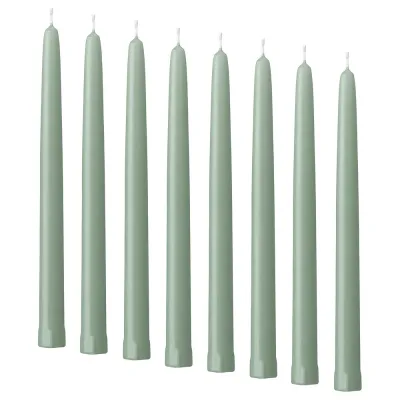IKEA KLOKHET (ИКЕА КЛОКХЕТ) — Свеча коническая без аромата, светлый серо-зелёный 25 см