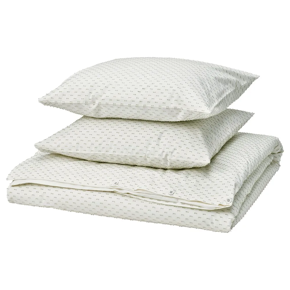 IKEA BANDKNIPPE (ИКЕА БАНДКНИППЕ) — Пододеяльник и 2 наволочки, белый/зелёный 200x200/50x60 см