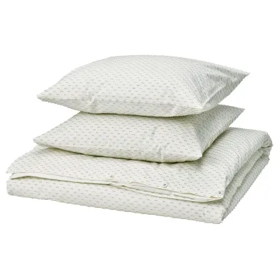 IKEA BANDKNIPPE (ИКЕА БАНДКНИППЕ) — Пододеяльник и 2 наволочки, белый/зелёный 200x200/50x60 см