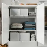 IKEA HEMMAFIXARE (ИКЕА ХЕММАФИКСАРЕ) — Коробка для обуви, ткань в полоску/белый/серый 23x34x19 см — фото 2