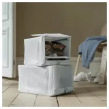 IKEA HEMMAFIXARE (ИКЕА ХЕММАФИКСАРЕ) — Коробка для обуви, ткань в полоску/белый/серый 23x34x19 см — фото 3