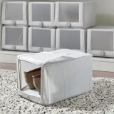 IKEA HEMMAFIXARE (ИКЕА ХЕММАФИКСАРЕ) — Коробка для обуви, ткань в полоску/белый/серый 23x34x19 см — фото 5