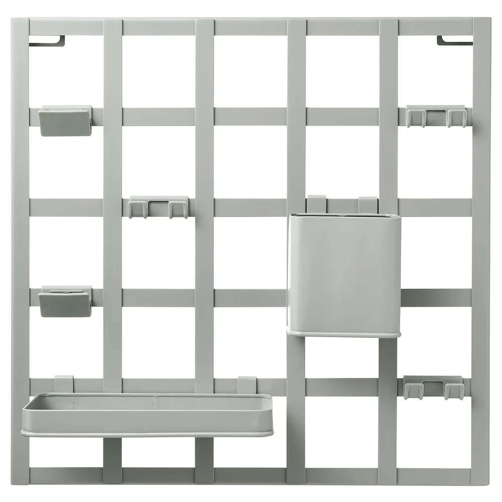 IKEA SNICKRA (ИКЕА СНИКРА) — Панель для хранения из 8 предметов, серо-зелёная 38х38 см