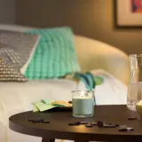 IKEA LOTSFÅGEL (ИКЕА ЛОТСФОГЕЛ) — Ароматическая свеча в стекле, яблоко, светло-зелёная 40 ч — фото 2