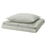 IKEA SOLFIBBLA (ИКЕА СОЛФИББЛА) — Пододеяльник и наволочка, белый зелёный/полоска 150x200/50x60 см — фото 1