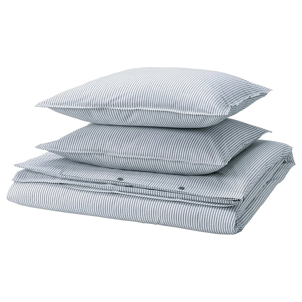 IKEA SOLFIBBLA (ИКЕА СОЛФИББЛА) — Пододеяльник и 2 наволочки, белый синий/полоска 200x200/50x60 см