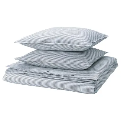IKEA SOLFIBBLA (ИКЕА СОЛФИББЛА) — Пододеяльник и 2 наволочки, белый синий/полоска 200x200/50x60 см