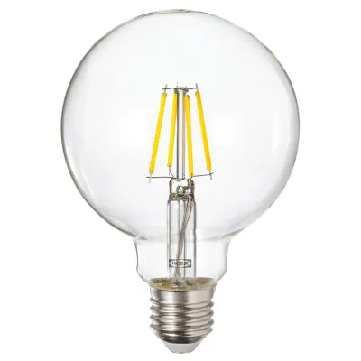 IKEA LUNNOM (ИКЕА ЛУННОМ) — Лампа светодиодная E27 470 люмен, с диммированием, шар прозрачное стекло 95 мм