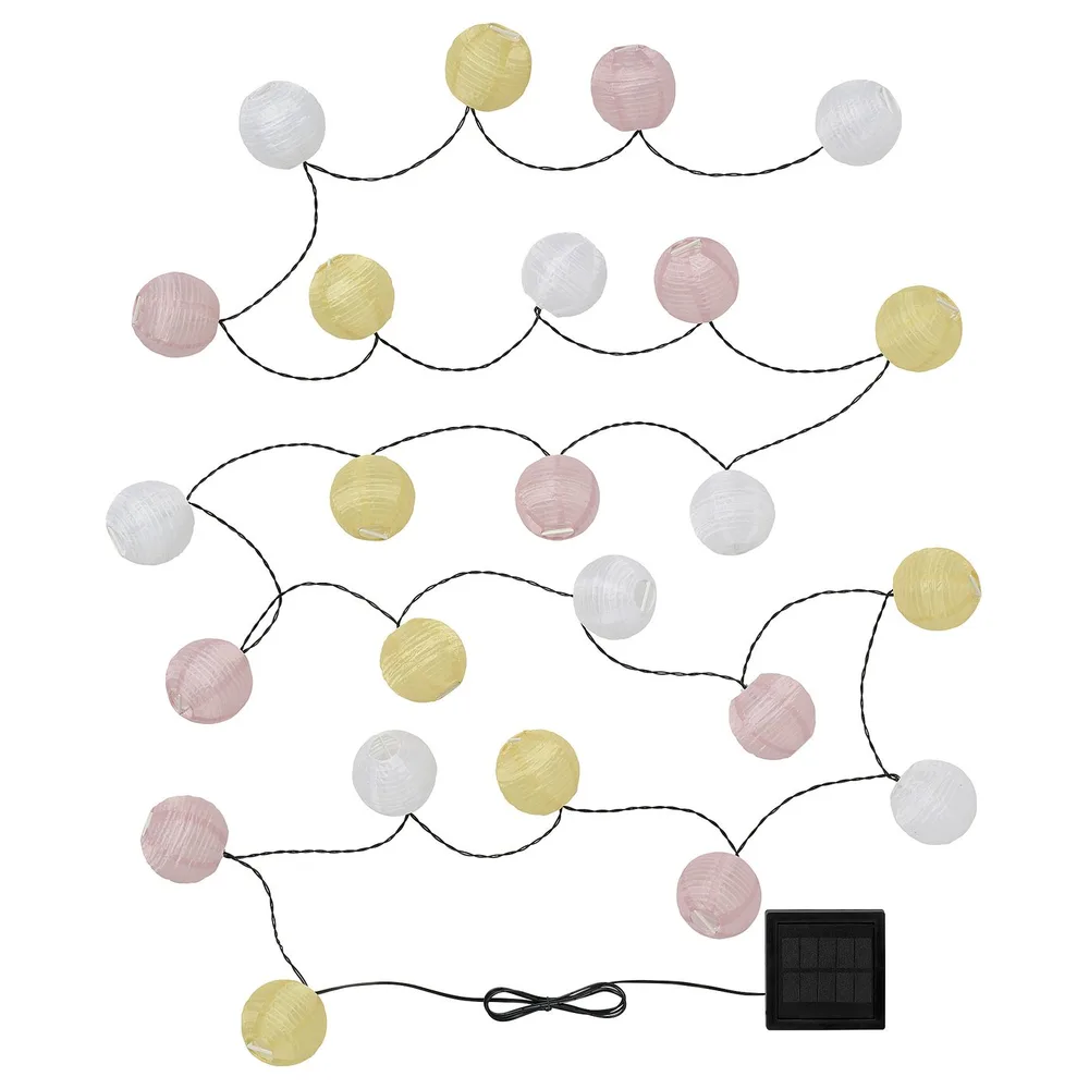 IKEA SOLVINDEN (ИКЕА СОЛВИНДЕН) — Гирлянда LED, 24 лампочки, на солнечной батарее, шар жёлтый/розовый