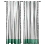 IKEA MÄVINN (ИКЕА МЭВИНН) — Штора, 2 шт., чёрно-белая в зелёную полоску, 110x250 см — фото 1