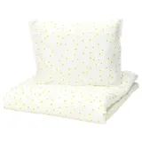 IKEA BARNDRÖM (ИКЕА БАРНДРЁМ) — Пододеяльник и наволочка, белый жёлтый/горошек 150x200/50x60 см — фото 1