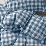 IKEA EKTANDVINGE (ИКЕА ЕКТАНДВИНГЕ) — Пододеяльник и наволочка, тёмно-синий белый/в клетку 150х200/50х60 см — фото 2