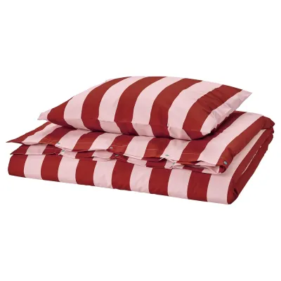 IKEA SLÅNHÖSTMAL (ИКЕА СЛОНХЁСТМАЛ) — Пододеяльник и наволочка, светло-розовый тёмно-красный/полоски 150х200/50х60 см