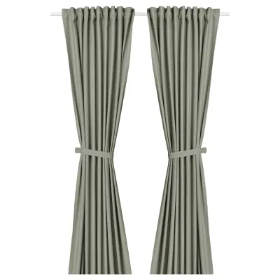 IKEA LENDA (ИКЕА ЛЕНДА) — Штора с подхватом, 2 шт., светлый серо-зелёный/на ленте 140х260 см