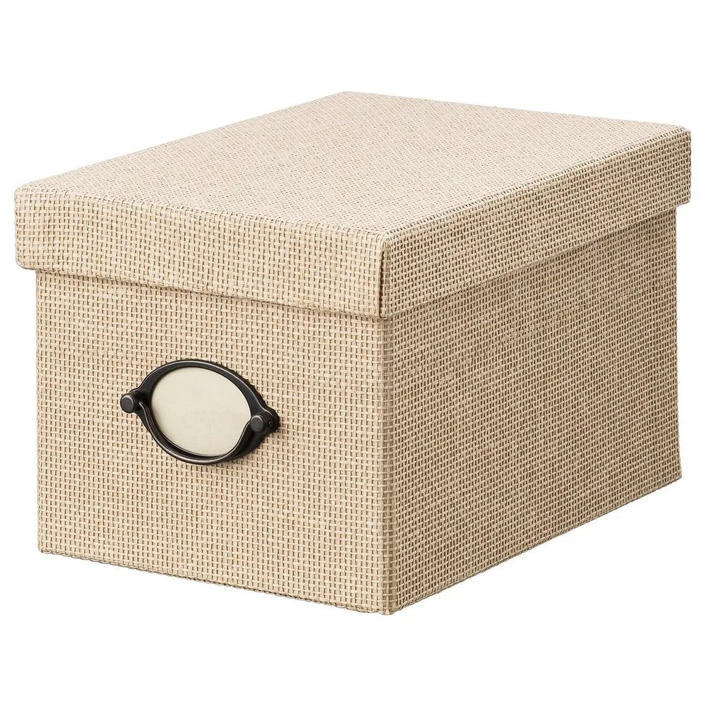 IKEA KVARNVIK (ИКЕА КВАРНВИК) — Коробка с крышкой, бежевая 18x25x15 см