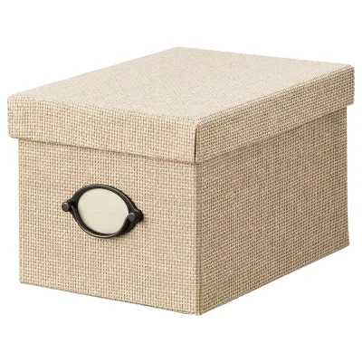 IKEA KVARNVIK (ИКЕА КВАРНВИК) — Коробка с крышкой, бежевая 18x25x15 см