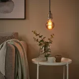 IKEA MOLNART (ИКЕА МОЛНАРТ) — Лампа светодиодная E27 150 люмен, шар серое стекло прозрачное 95 мм — фото 4