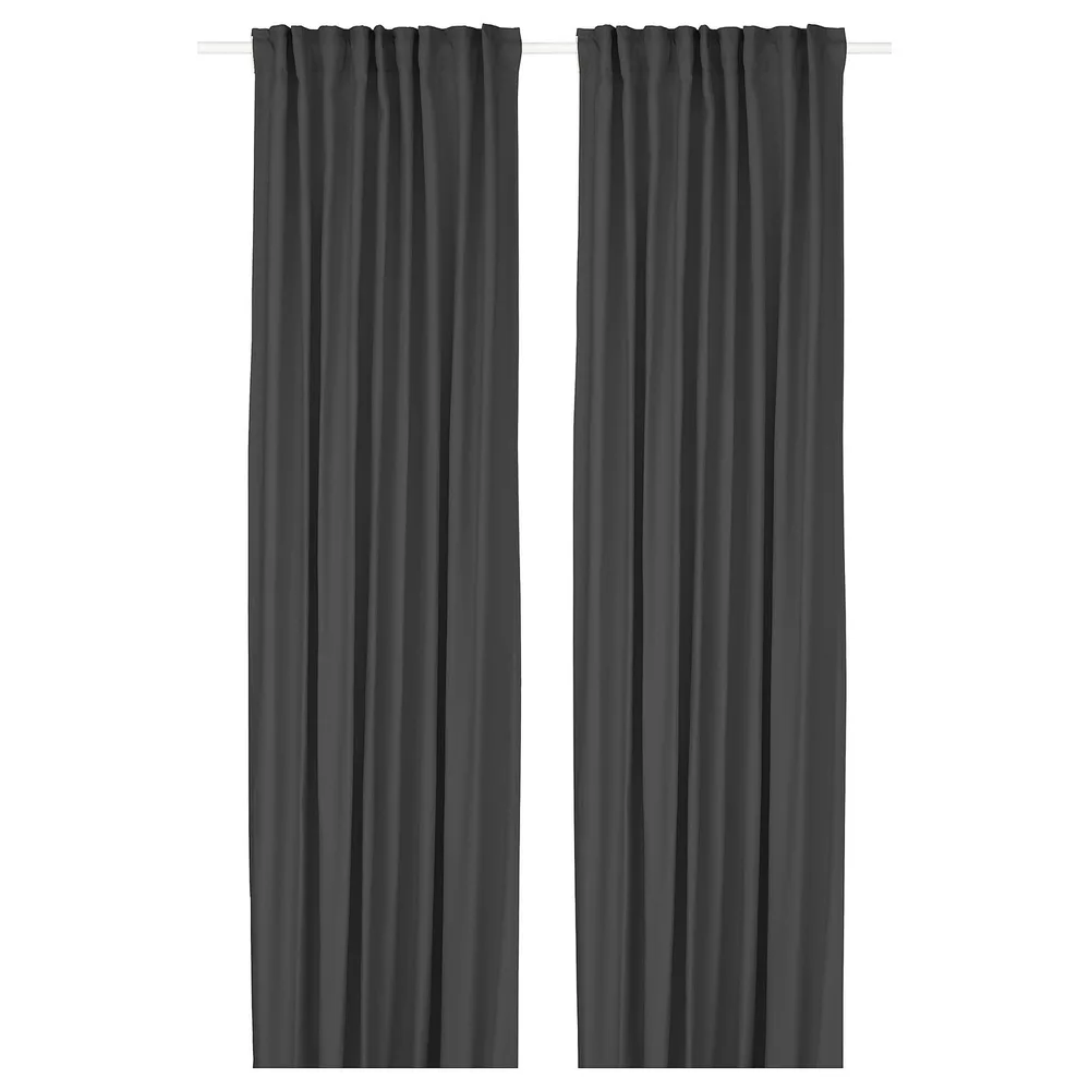 IKEA GINSTMOTT (ИКЕА ГИНСТМОТТ) — Штора, 2 шт, тёмно-серый/на ленте 145x300 см