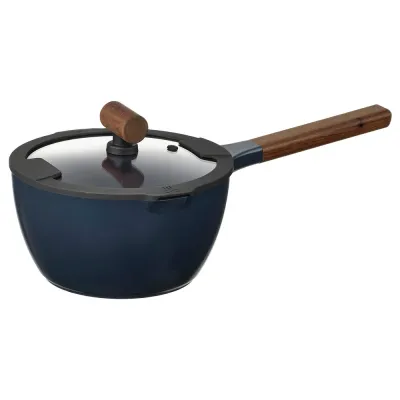 IKEA KLIPPFISK (ИКЕА КЛИППФИСК) — Кастрюля с крышкой, антипригарное покрытие стекло/дерево, сине-чёрная, 2,3 л