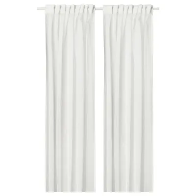 IKEA PALPLJUNGMAL (ИКЕА ПАЛПЛЙУНГМАЛ) — Тюль, 2 шт., белый/в клетку на ленте 145х300 см