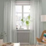 IKEA PALPLJUNGMAL (ИКЕА ПАЛПЛЙУНГМАЛ) — Тюль, 2 шт., белый/в клетку на ленте 145х300 см — фото 2