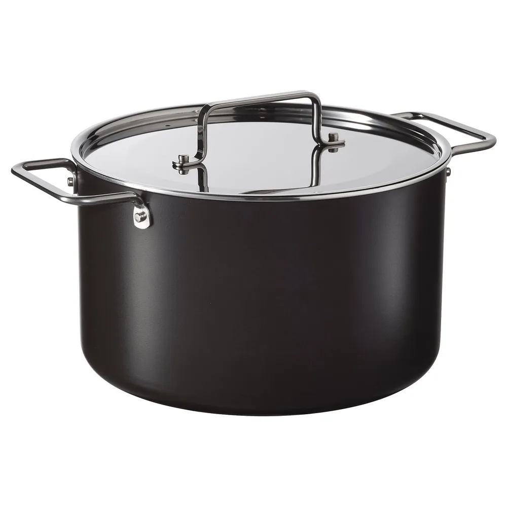 IKEA GULDÖRING (ИКЕА ГУЛДЁРИНГ) — Кастрюля с крышкой, антипригарное покрытие/нержавеющая сталь чёрно-серая 5 л