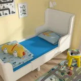 IKEA BARNDRÖM (ИКЕА БАРНДРЁМ) — Простыня на резинке для выдвижной кровати, синяя 80x165 см — фото 2