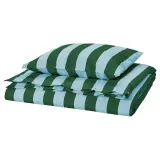 IKEA SLÅNHÖSTMAL (ИКЕА СЛОНХЁСТМАЛ) — Пододеяльник и наволочка, светло-голубой/тёмно-зелёный в полоску 150x200/50x60 см — фото 1