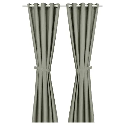 IKEA LENDA (ИКЕА ЛЕНДА) — Занавеска на люверсах, 2 шт., светлый серо-зелёный 140x280 см