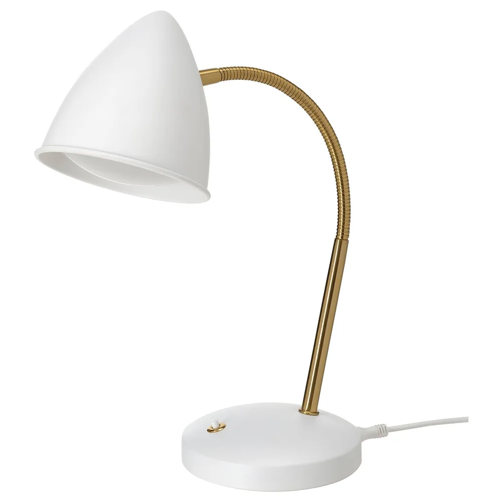 IKEA ISNÅLEN (ИКЕА ИСНОЛЕН) — Настольная лампа LED, белый/цвет латуни