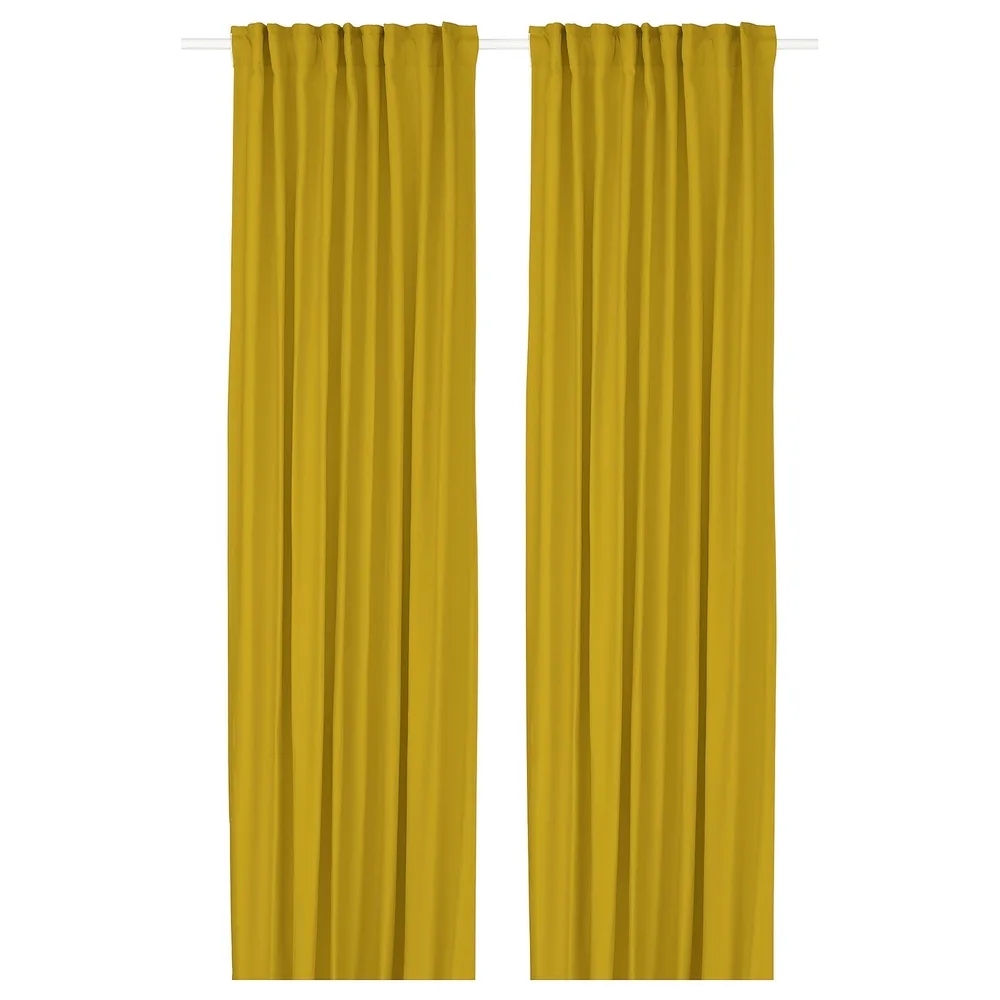 IKEA GINSTMOTT (ИКЕА ГИНСТМОТТ) — Штора, 2 шт, жёлтая/на тесьме 145x300 см