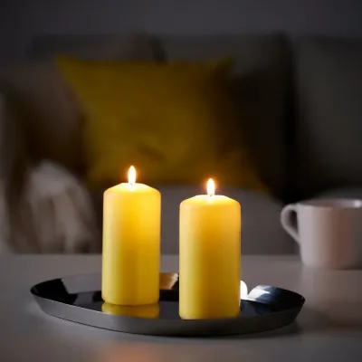 IKEA DAGLIGEN (ИКЕА ДАГЛИГЕН) — Свеча-столбик без запаха, бледно-желтый 14 см 40 ч