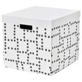 IKEA FJÄDERHARV (ИКЕА ФЙЭДЕРХАРВ) — Коробка с крышкой, белая в горошек 32х35х31 см — фото 1