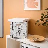 IKEA FJÄDERHARV (ИКЕА ФЙЭДЕРХАРВ) — Коробка с крышкой, белая в горошек 32х35х31 см — фото 2