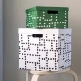 IKEA FJÄDERHARV (ИКЕА ФЙЭДЕРХАРВ) — Коробка с крышкой, белая в горошек 32х35х31 см — фото 4