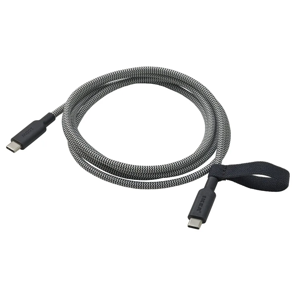 IKEA RUNDHULT (ИКЕА РУНДХУЛТ) — Кабель USB-C, USB-C, чёрный/белый 1,5 м/100 Вт