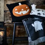 IKEA KUSTFYR (ИКЕА КУСТФИР) — Чехол на подушку, рисунок тыквы черный/оранжевый 50х50 см — фото 3