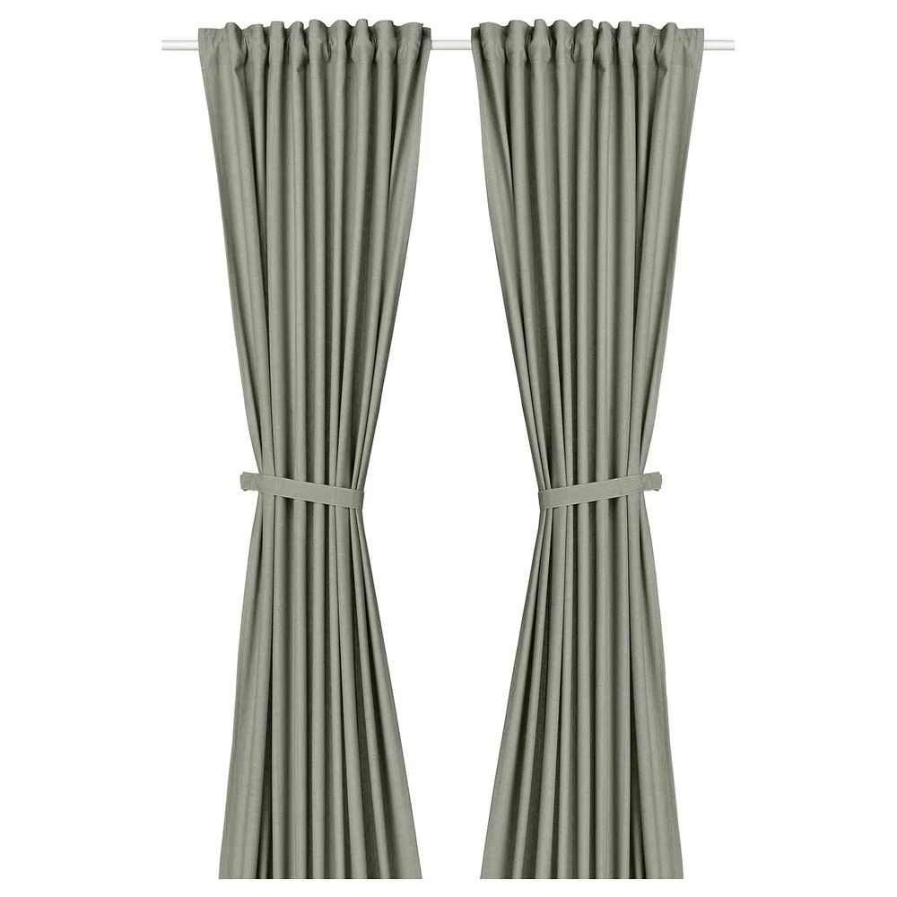 IKEA LENDA (ИКЕА ЛЕНДА) — Штора на шторной ленте, 2 шт., светлый серо-зелёный 140x250 см